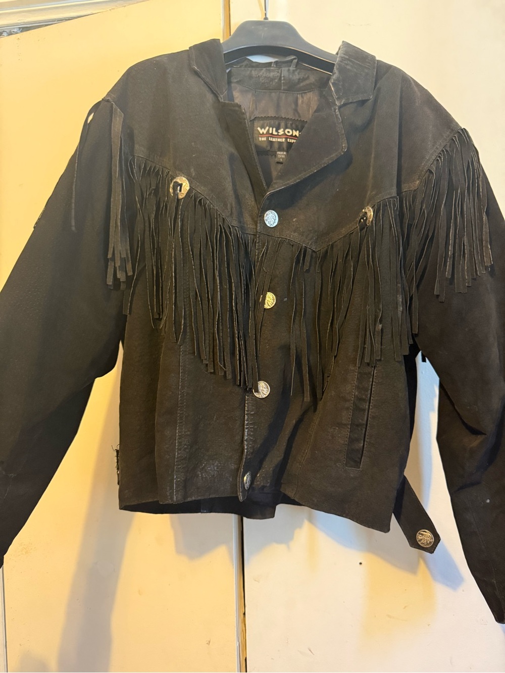 Wilson Black Leather Jacket with Silver Concho Button